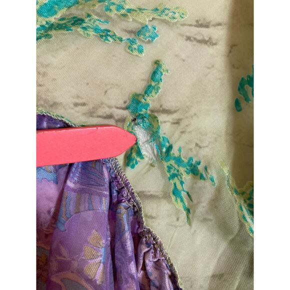 Ania. A Silk Kimono Top Womens XL Velvet Burnout Pastel Paisley Open Front Artsy - Picture 14 of 15